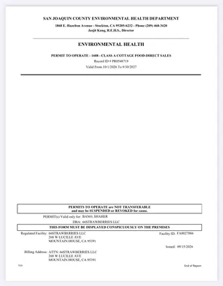 San Joaquin County Class A cottage food permit for 66Strawberries